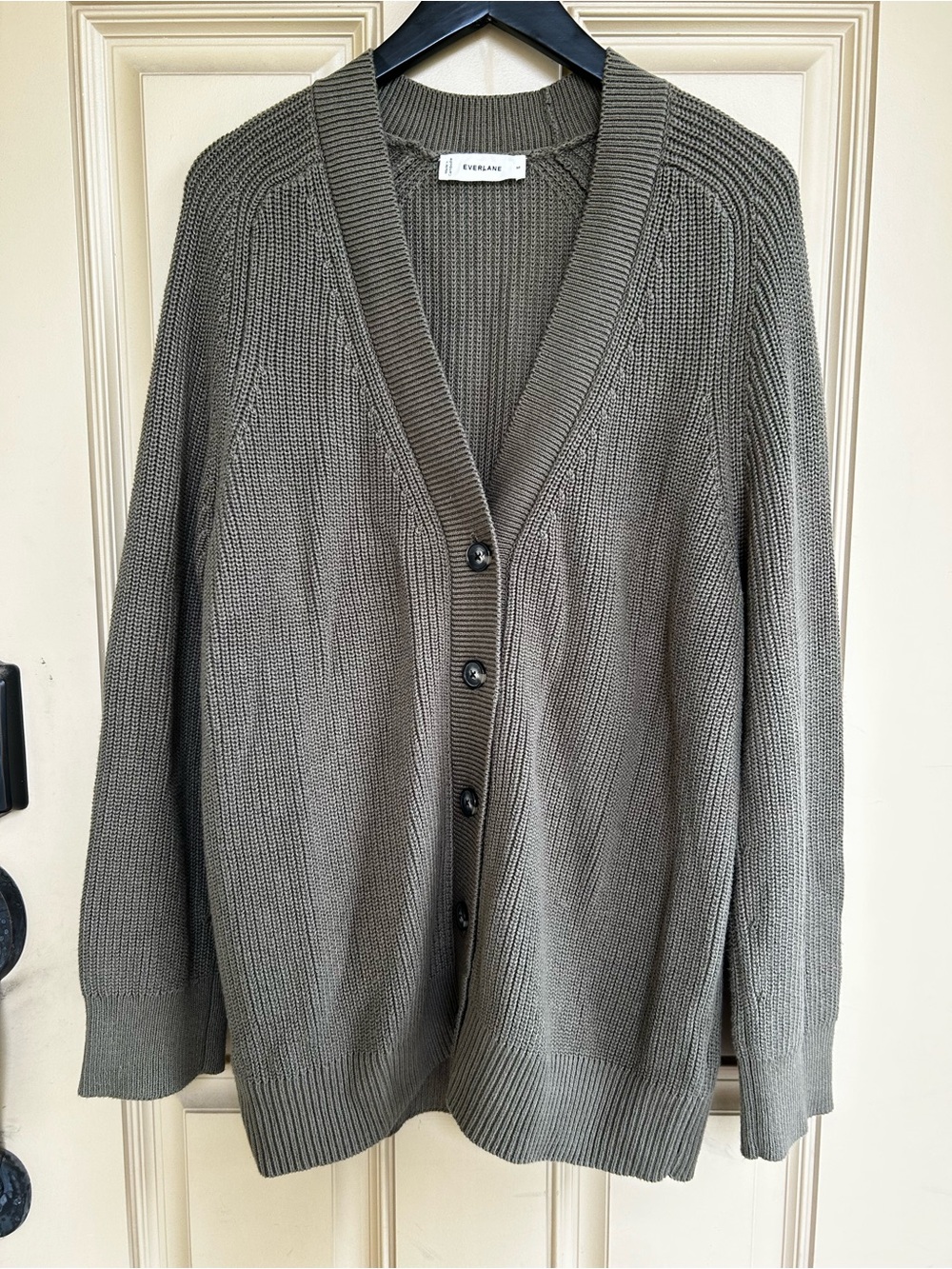 Everlane Olive Green Ribbed Button Cardigan Medium